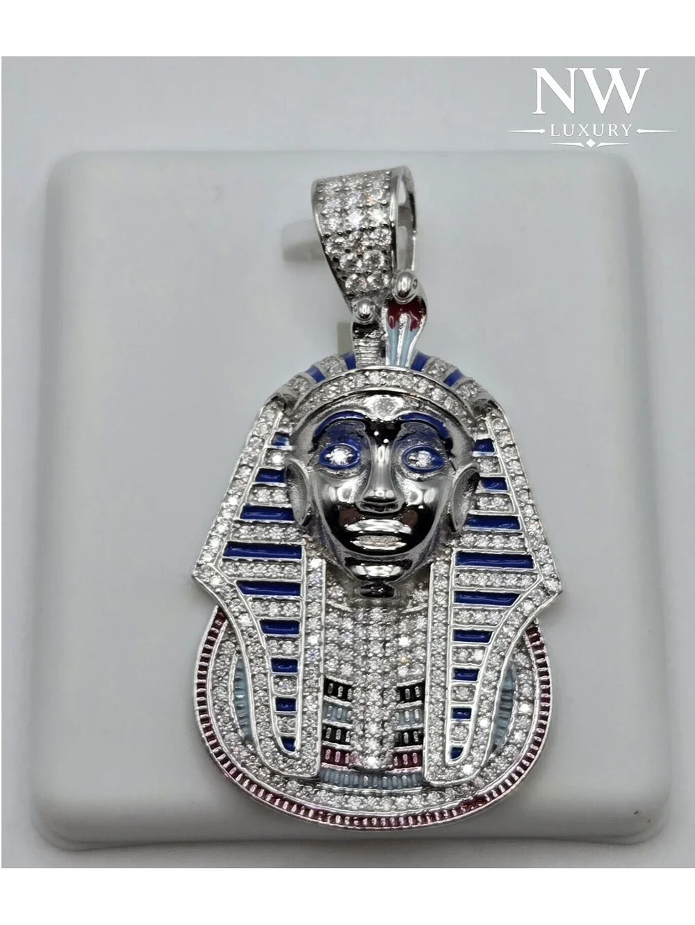 NEW 925 Sterling Silver VVS1 3.0ctw MOISSANITE Egyptian Pharaoh Pendant Enamel